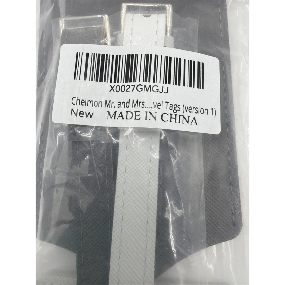 Mr & Mrs Luggage Tag SET Faux Leather Gray/White 4